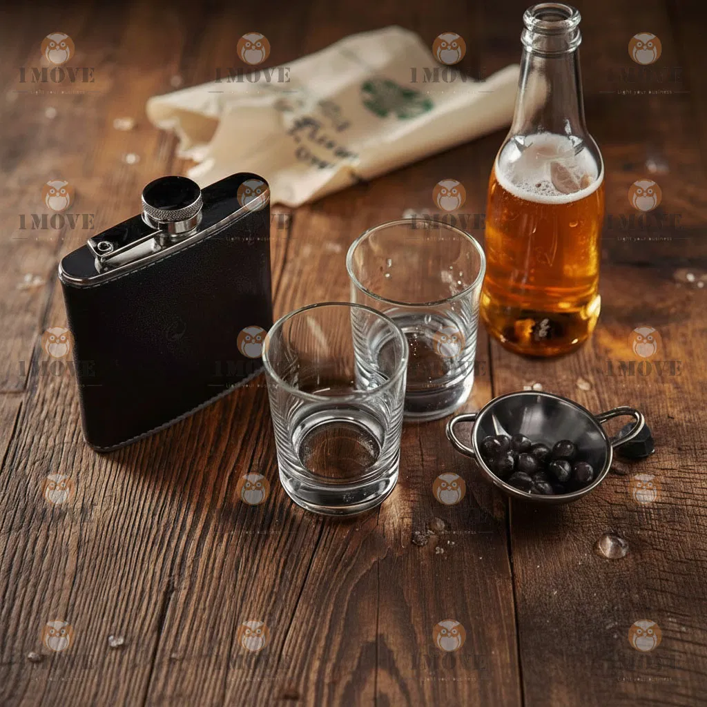 Black Leather Portable Liquor Bottle Business Gift