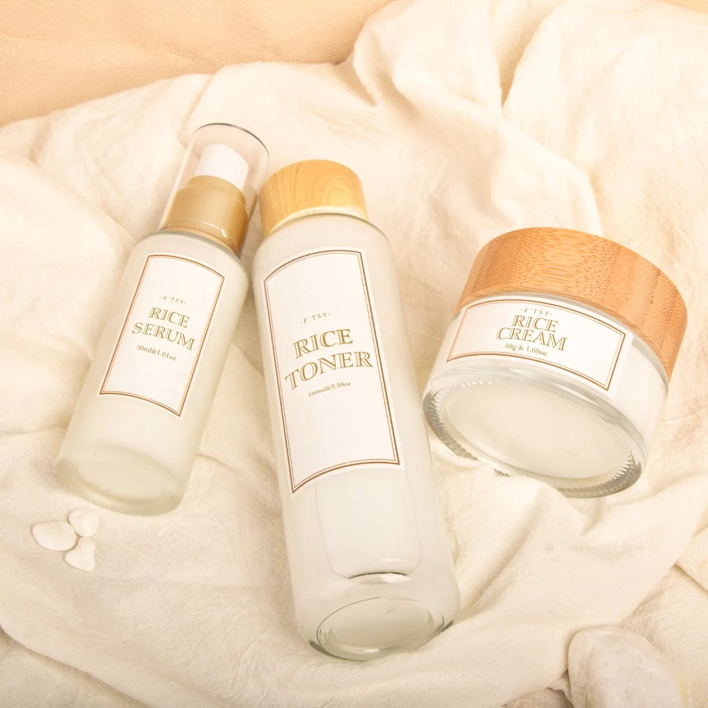 Custom Natural Rice Skin Care Set Facial Lightening Cream Face Toner Anti Aging Face Serum Personal Skincare Set
