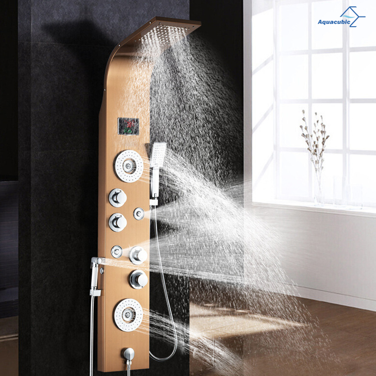 LED Bath Shower Faucet Stainless Steel Digital Display Bath Shower Panel Tower Shower