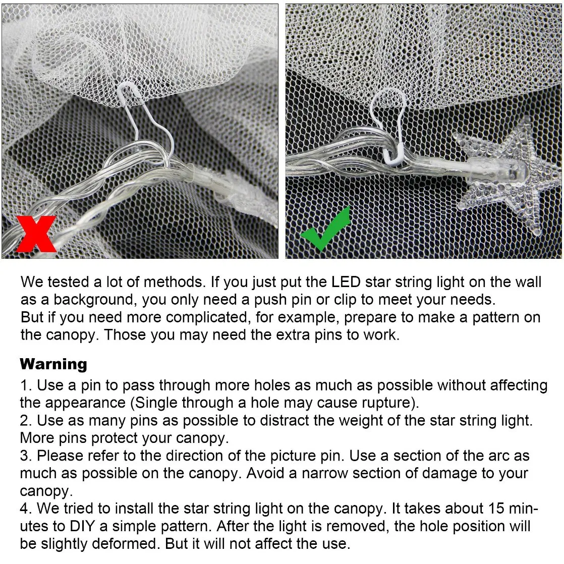 Bed Canopy Battery Operated LED Lights Elegant Dome Bed Netting Mosquito Net