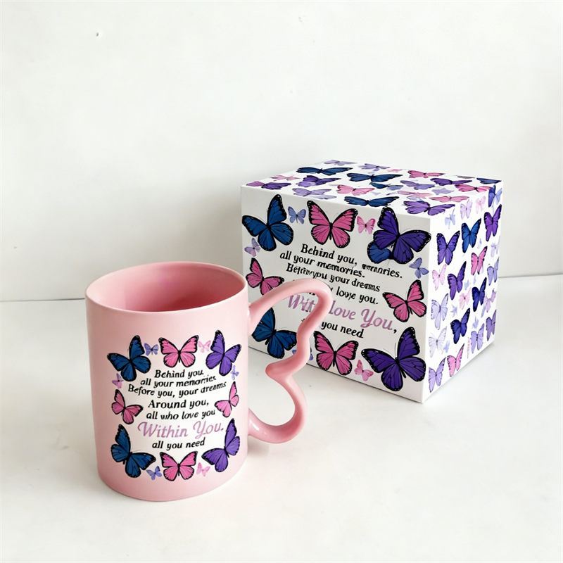 Manufacturer Wholesale Ceramic Sublimation Coffee Cup High Quality Porcelain Butterfly Mug Custom Logo Printing with Cardboard Gift Box