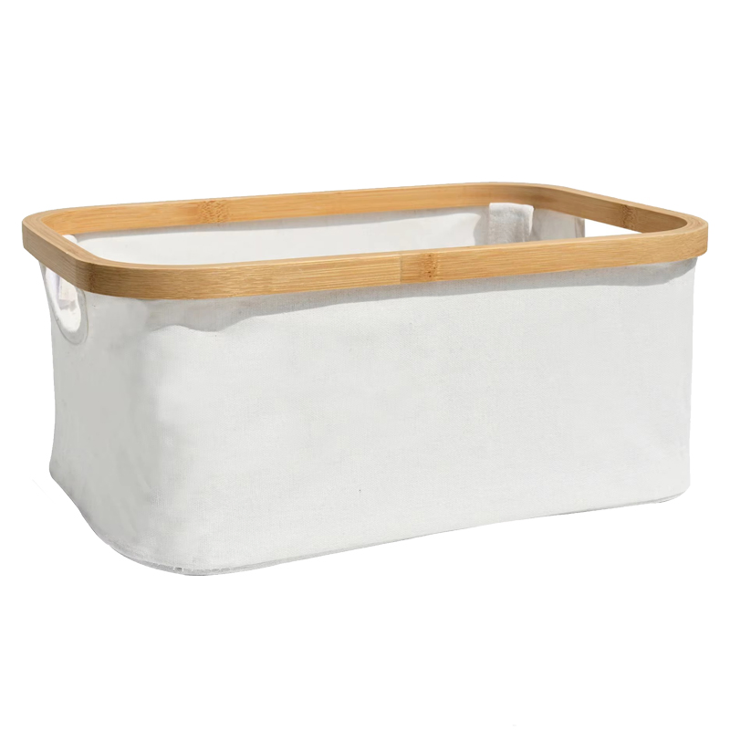 Bamboo Circle Fabric Storage Bin Foldable Dirty Clothes Laundry Hamper with Handles