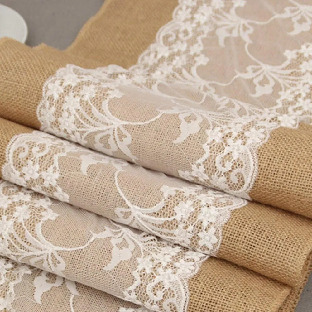 Party Wedding White Lace with Jute Table Runner