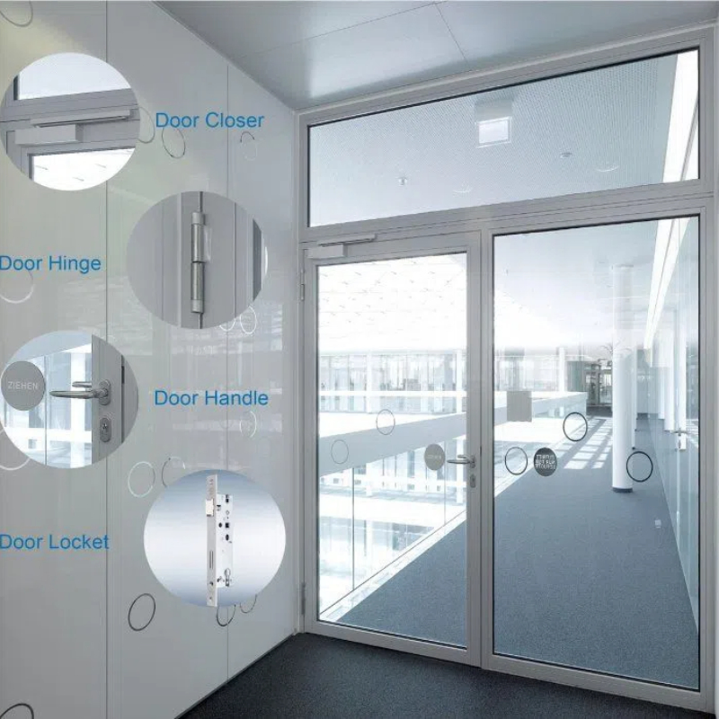 Commercial Building Double Leaf Fire Rated Aluminum Frame Doors with Tempered Glass