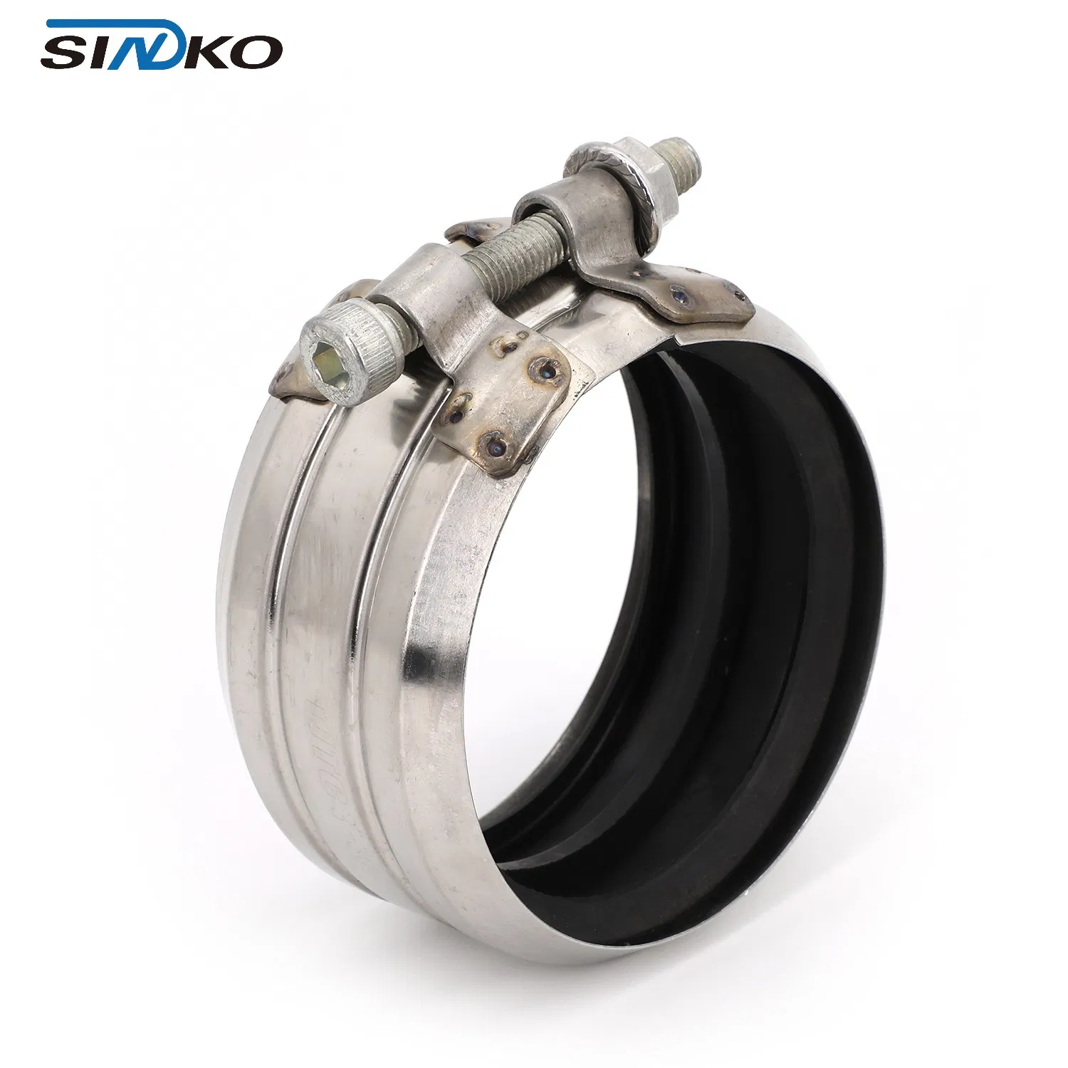 Industrial Grade Type B-Ear Plate No Hub Coupling: Rubber Lined Stainless Steel Pipe Repair Clamp