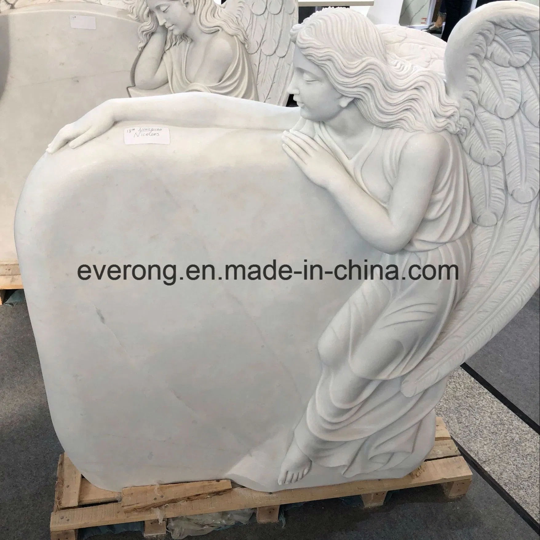 Factory White Marble Tombstone Weeping Angel Etching Headstone for Sale
