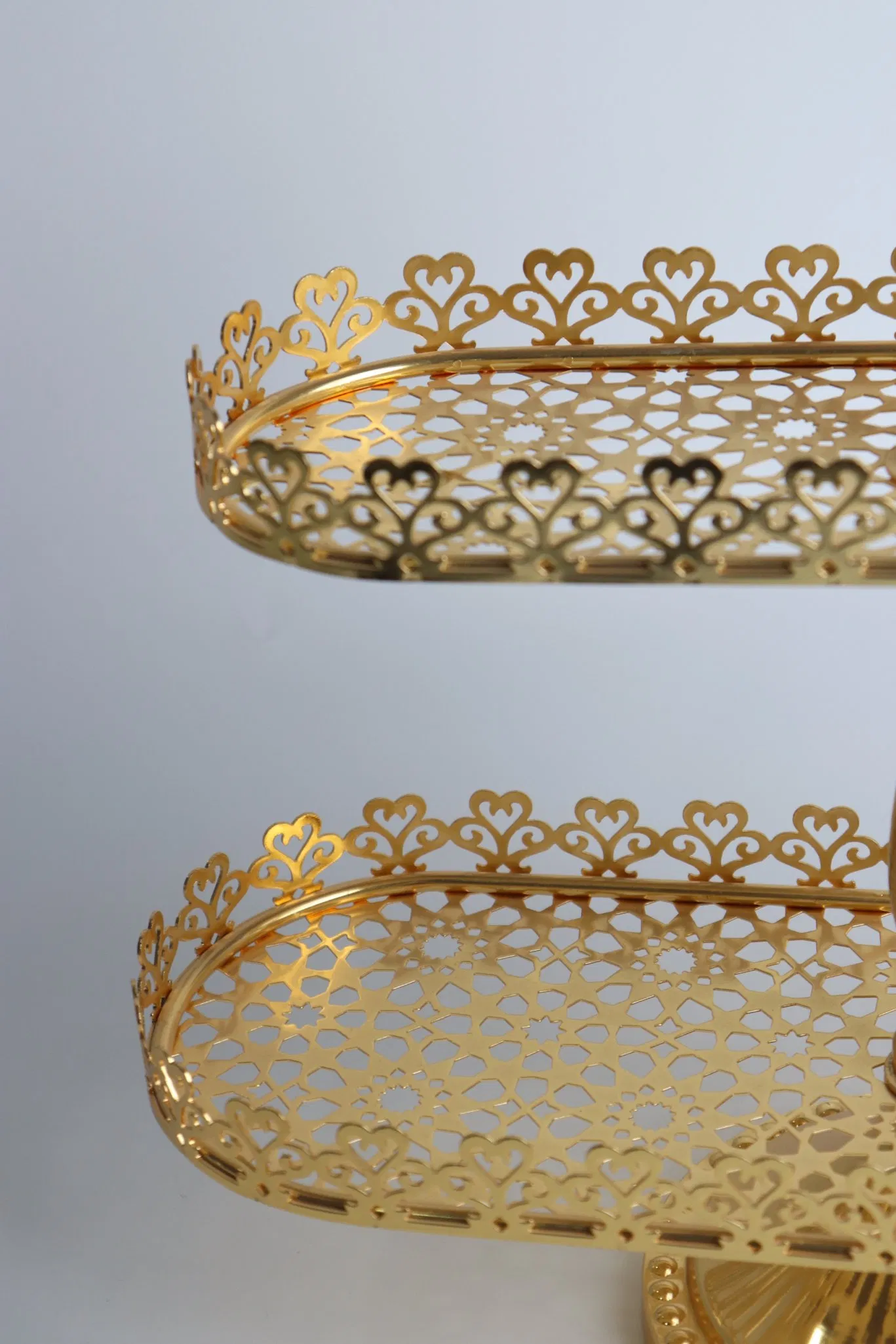 Medium Size Ellipse Double Layered Cake Gold-Plated Iron Standard Decoration Pentagram Plate Afternoon Tea Cake Stand