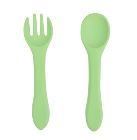 BPA Free Eco-Friendly Silicone Baby Kid Feeding Spoon and Fork Set