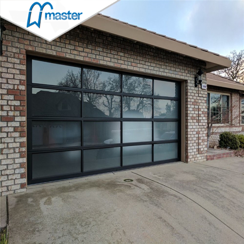 8X7 Luxury Clear Transparent Glass Aluminum Full View Garage Door with Pedestrian Door