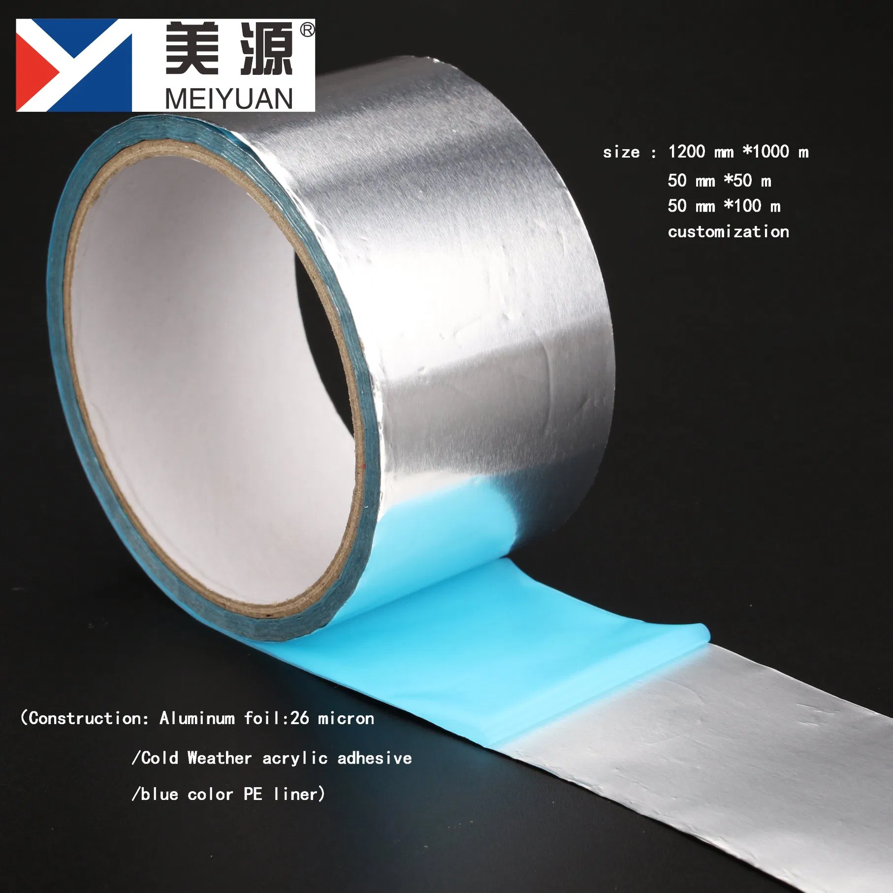 Meiyuan Waterproof Cold Weather Aluminum Foil Duct Tape with Blue PE Liner