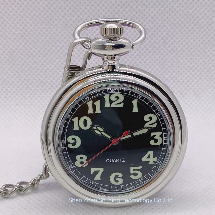 Japan Movement Quartz Pocket Watch with Grow in The Dark Face