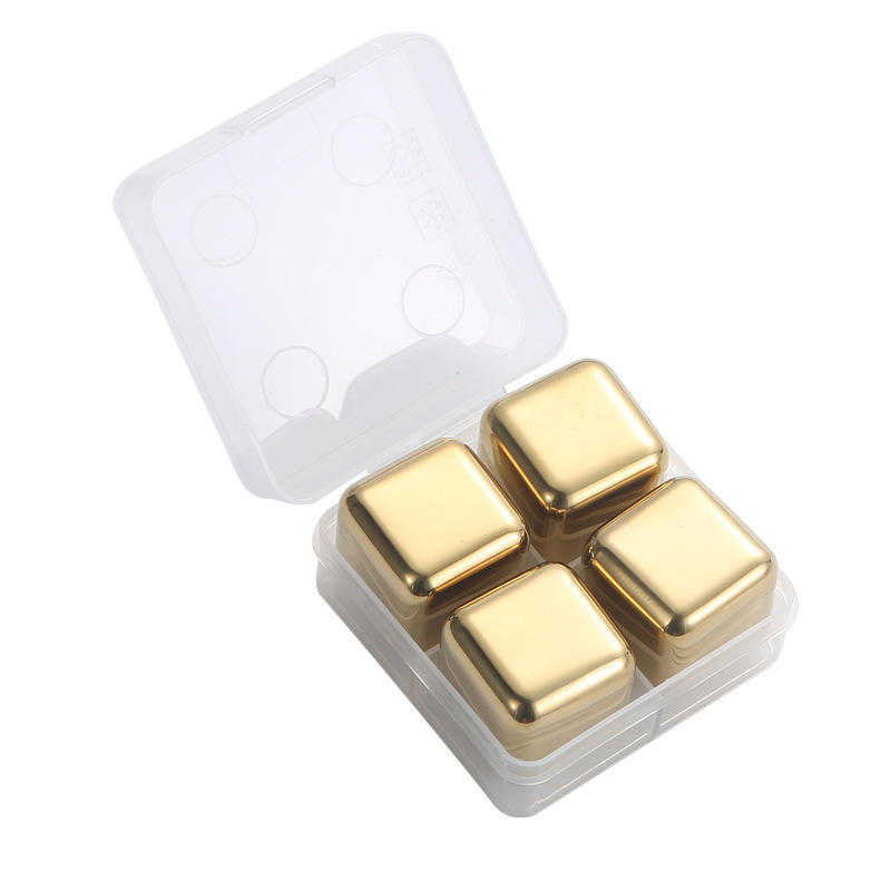 Custom Logo 304 Stainless Steel Ice Cube Set Quick Frozen Square Wine Whiskey Ice Stones
