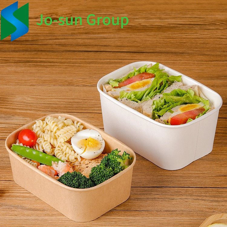 Jo-Sun Rectangular Paper Box Disposable Kraft Paper Bowl Take Away Salad Paper Lid