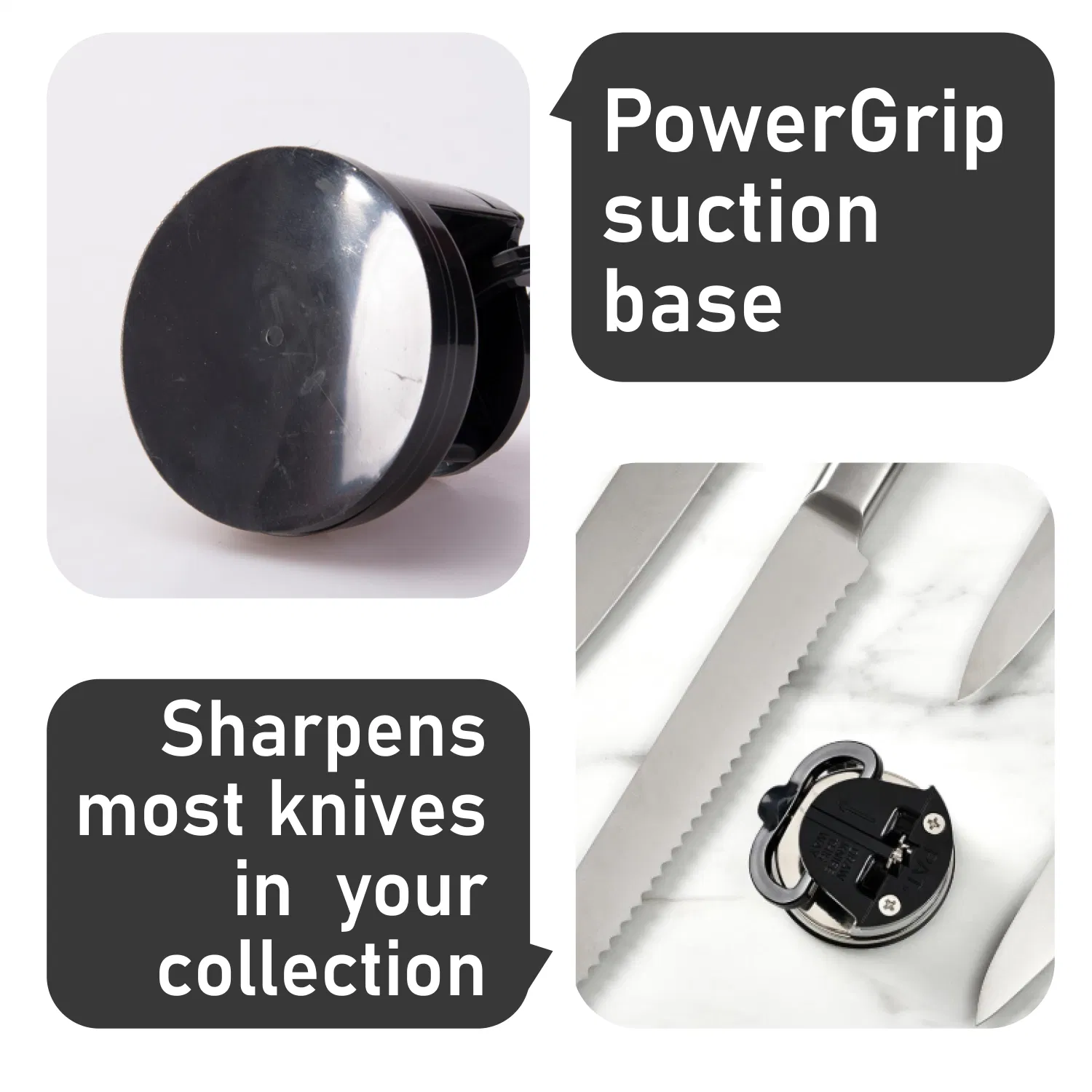 Sliver Knife Sharpener Powergrip Suction Base 200X Force Increase Mini Size Fast 3 Step Sharpening for Most Kitchen Knives Tool
