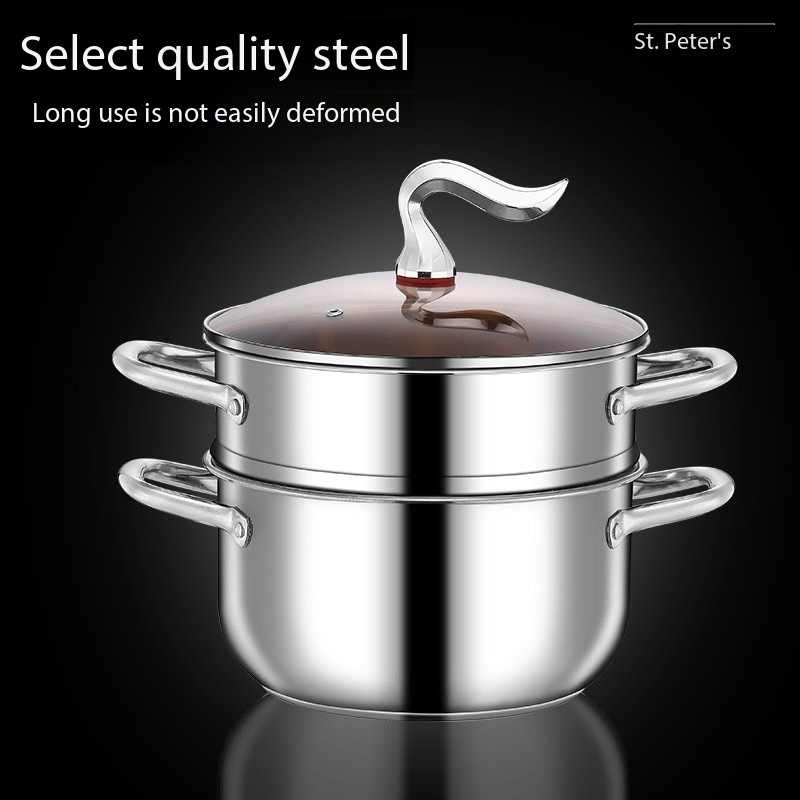 Stainless Steel Double - Layer Steamer Pot, Food Steamer Cookware, Multipurpose Cooking Pot