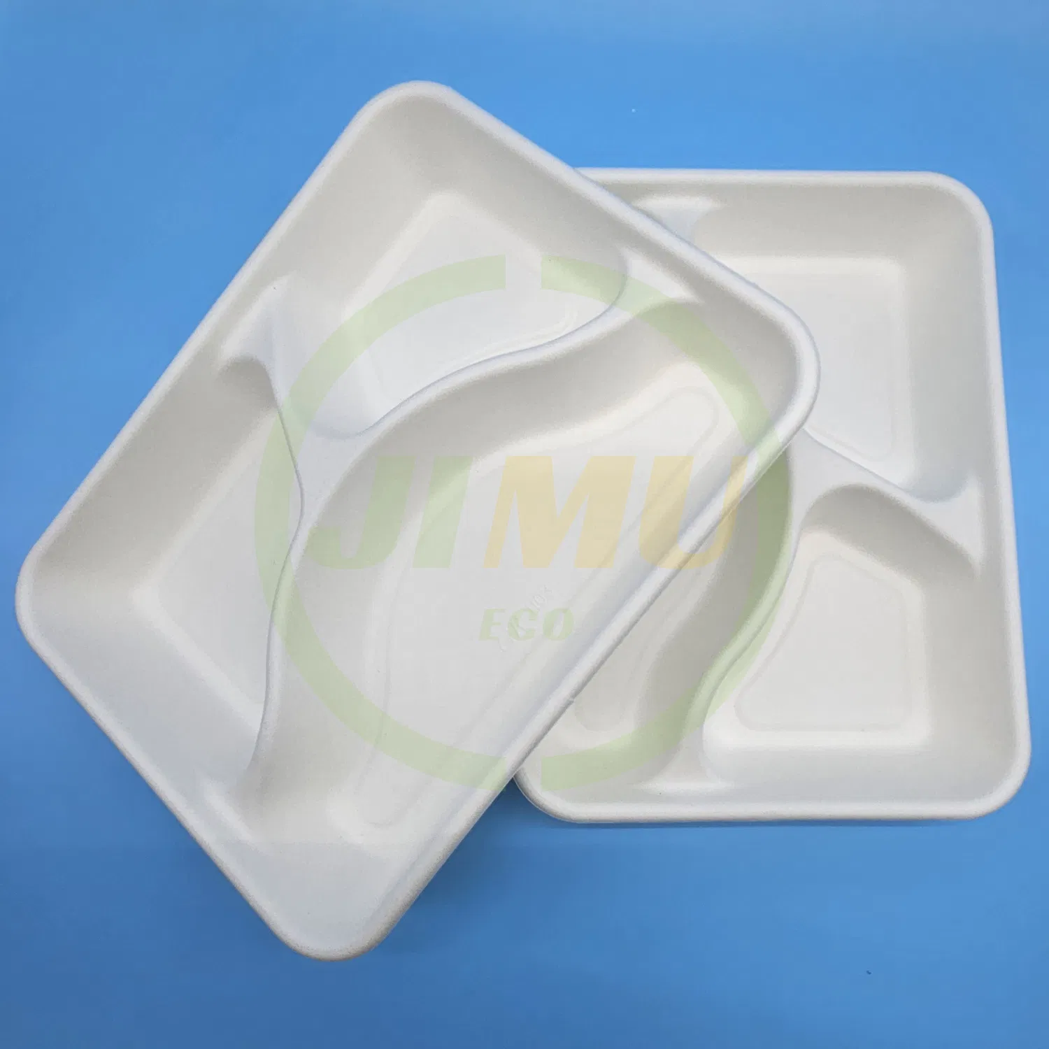 100% Natural Bagasse Pulp Biodegradable Disposable Rectangular Dish 3 Compartment Salad Plate