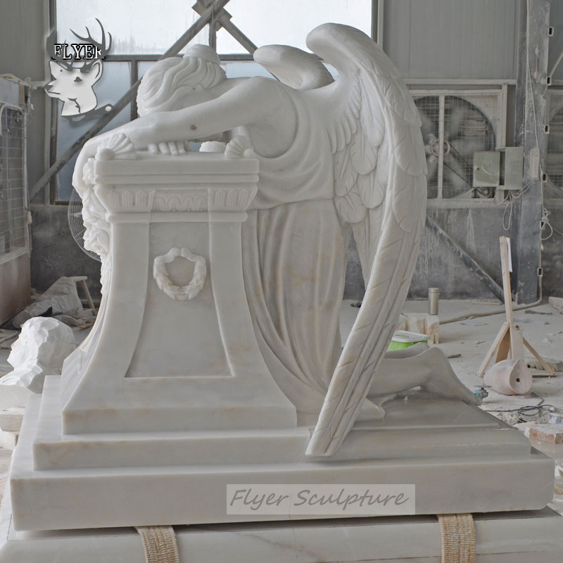 Cemetery Angel Grave Monument White Marble Stone Weeping Angel Statue Headstone Monument
