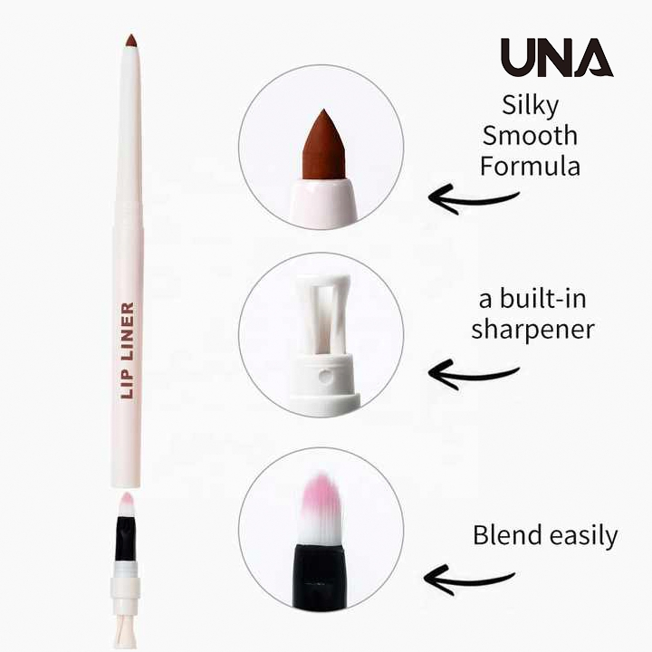 White Vegan Retractable Creamy Lip Liner with Brush and Sharpener for Black Women Custom Logo Makeup Pigmented Lipliner Pencil