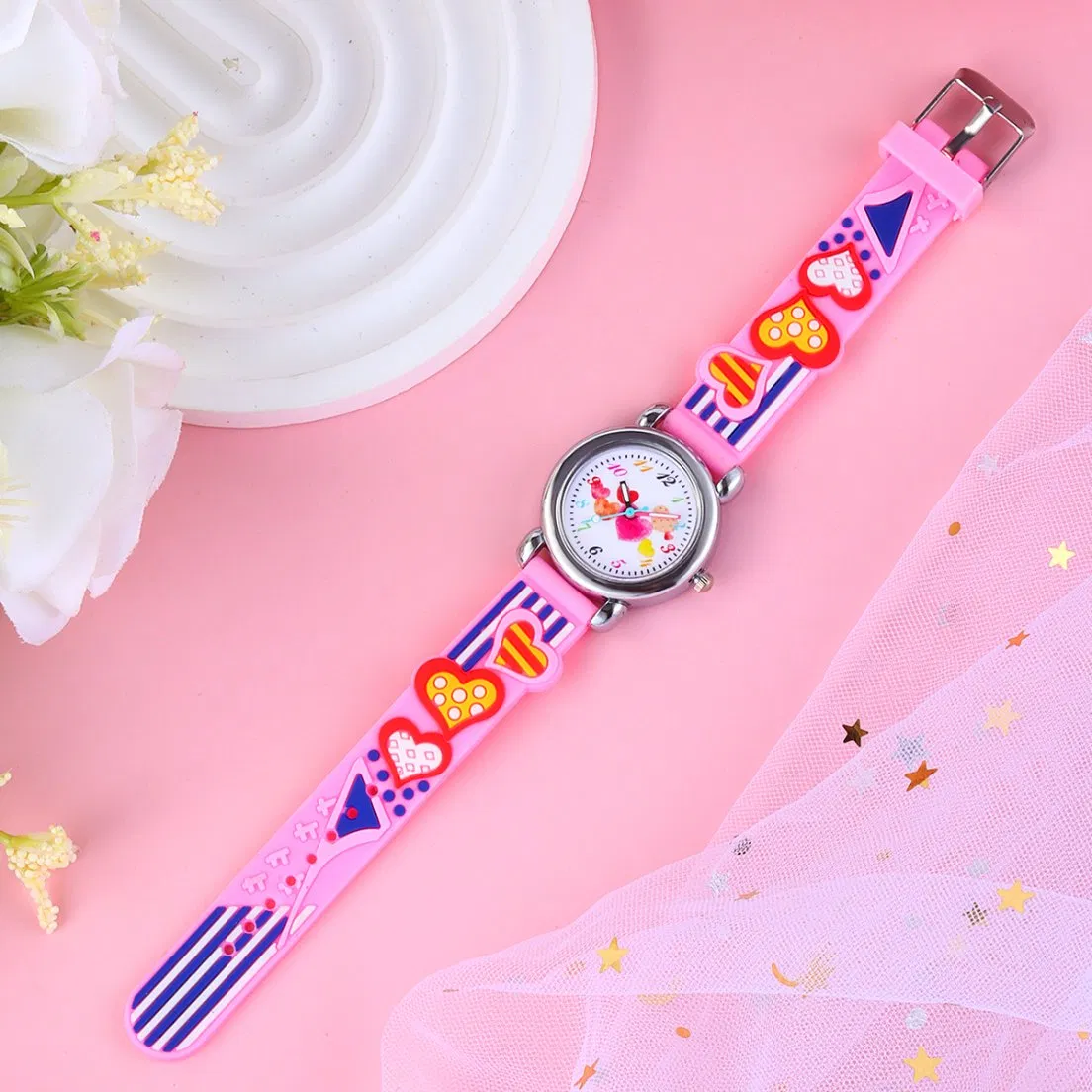 Cartoon Heart Watch Pink Cute Gifts for Girls