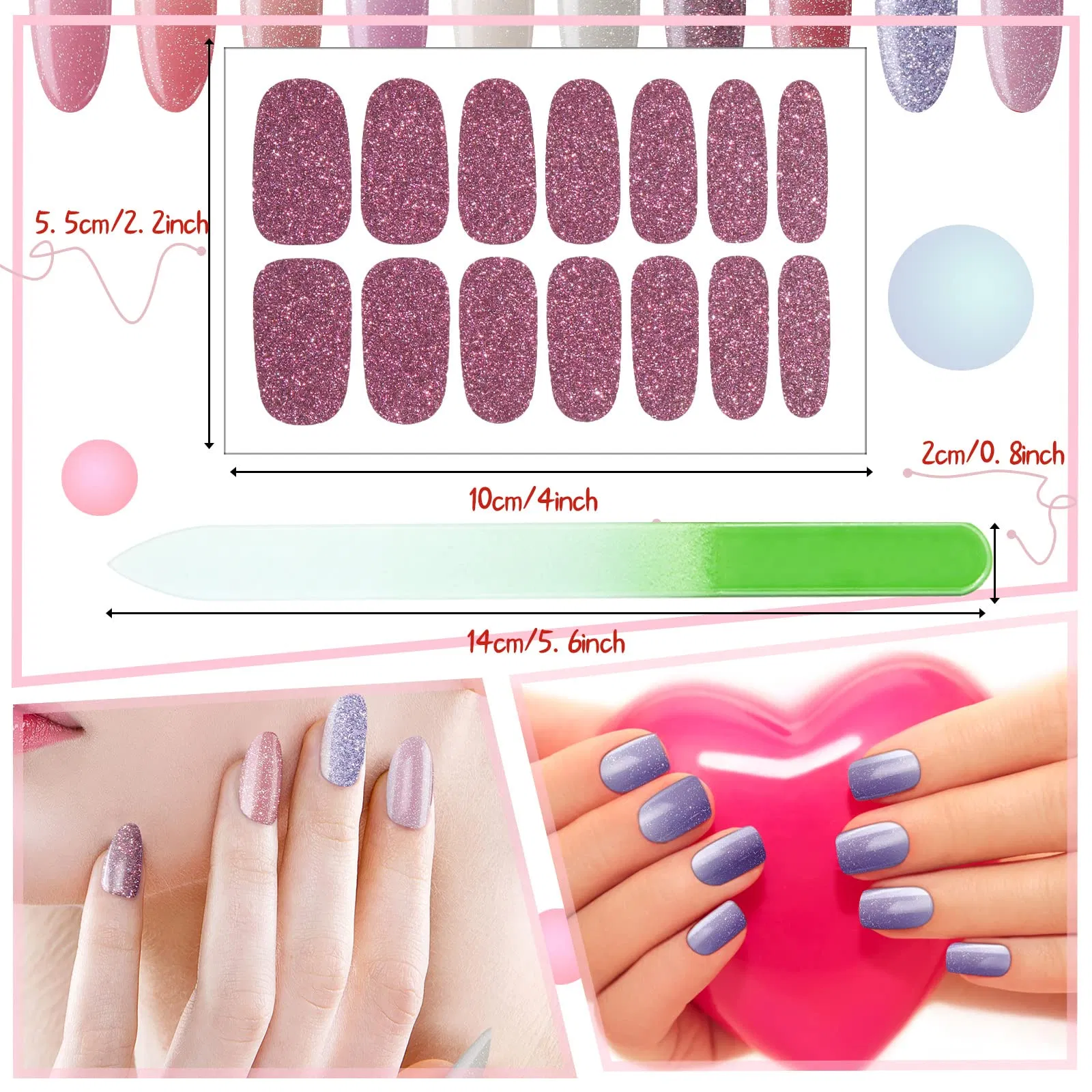 Nail Strips Art Decals with Nail File Home Women Girls Decorations