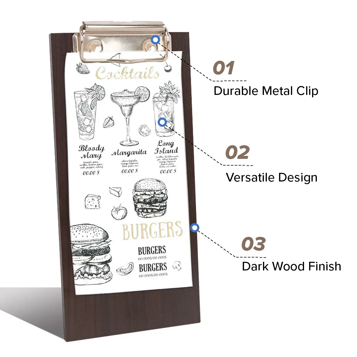 Restaurant Hotel Table Wooden Menu Card Board Holder with Clip