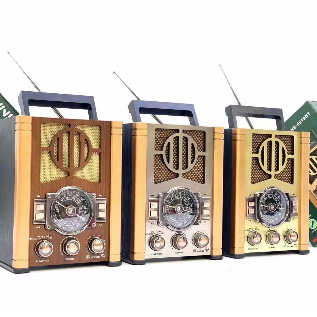 Ретро радио NS-6619BT с Bluetooth, деревянный корпус