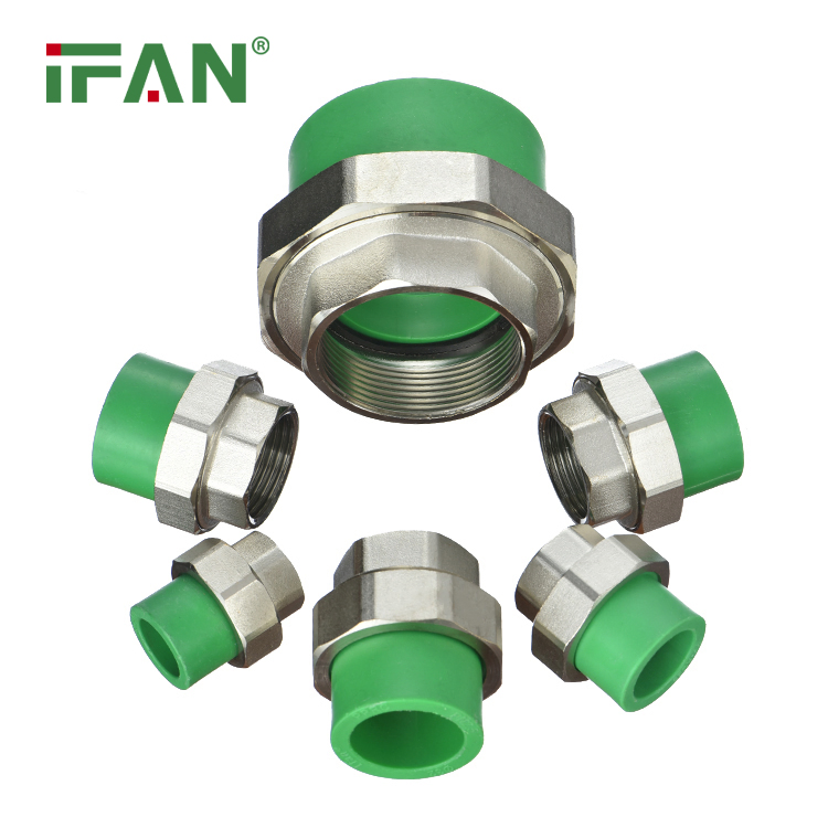 Ifan Safety NBR 15884 PPR Fittings Plumbing 20-110mm Green Color Fitting PPR Female Union Brass PPR Pipe Fitting
