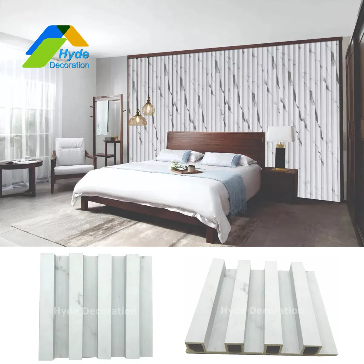 Marble Color WPC Wood Decorative Great Wall Board Fluted Wall ceiling Panel for Interior Background Decoration