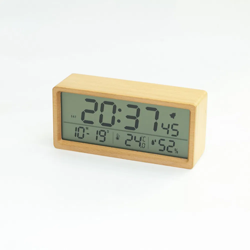 Desk Natural Wood LCD Alarm Calendar Clock Business Gift