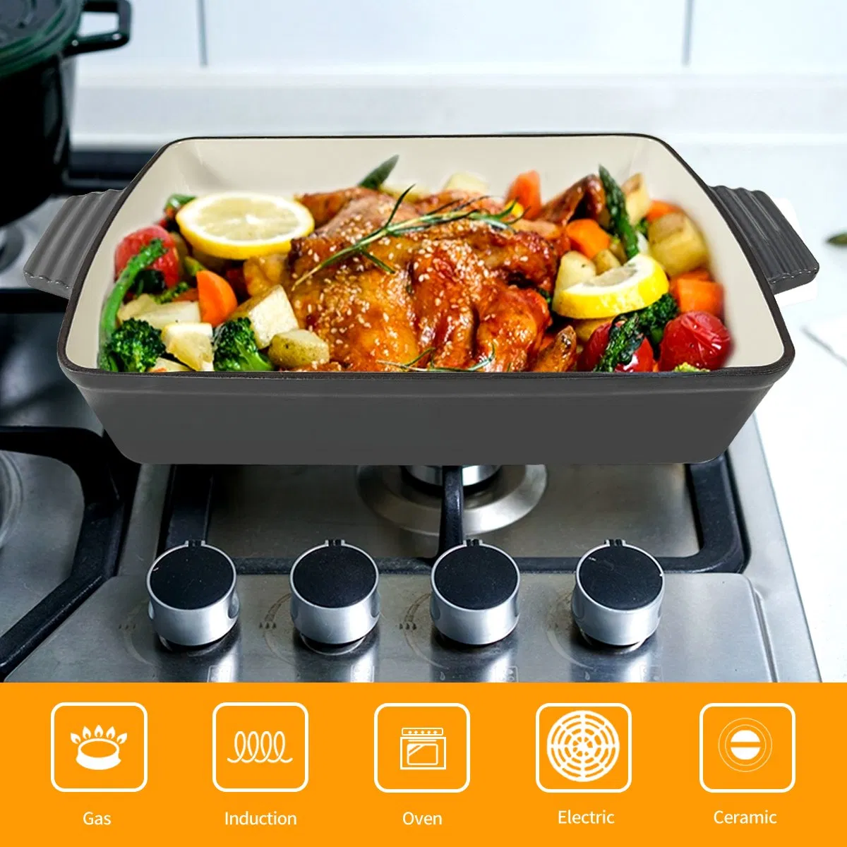 Cookwin Wholesale Cast Iron Cookware Dish Pan Cast Iron Roasting Pan