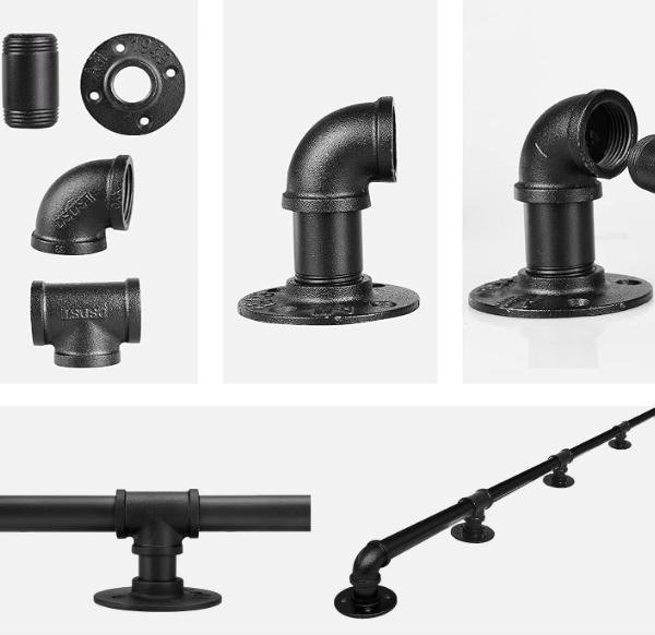 Black U-Shaped Industrial Wrought Iron Railing Non-Slip Safety for Garden Loft Corridor Villa Hotel Indoor or Outdoor