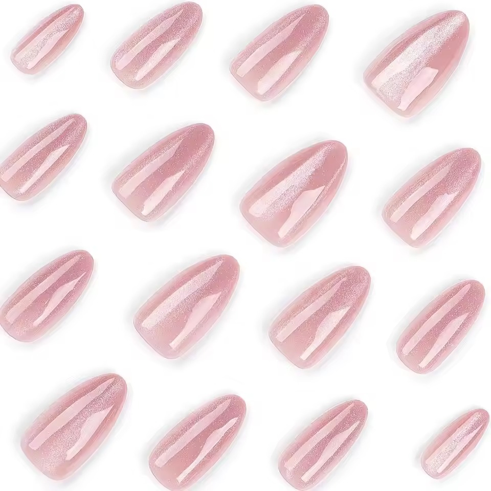 Hot Selling 24 Piece Cat's Eye Press-on Nail Pink Glossy Almond Nails