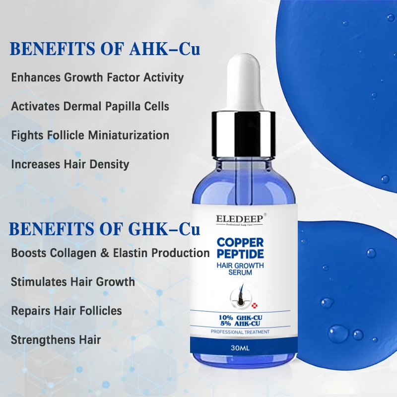 Factory Price Ghk-Cu Copper Peptide Hair Growth Serum Scalp Repair Hair Regrowth Blue Copper Peptides Hair Care Serum
