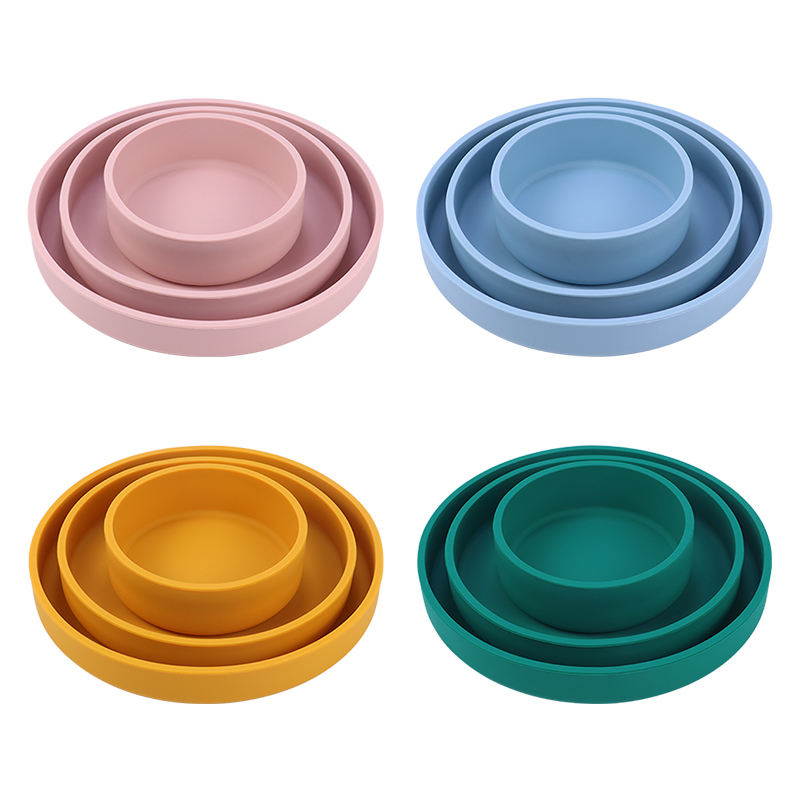 Multi-Colors Colorful 3PCS Food Grade Custom Silicone Baby Dinner Plate Food Dishes for Kids