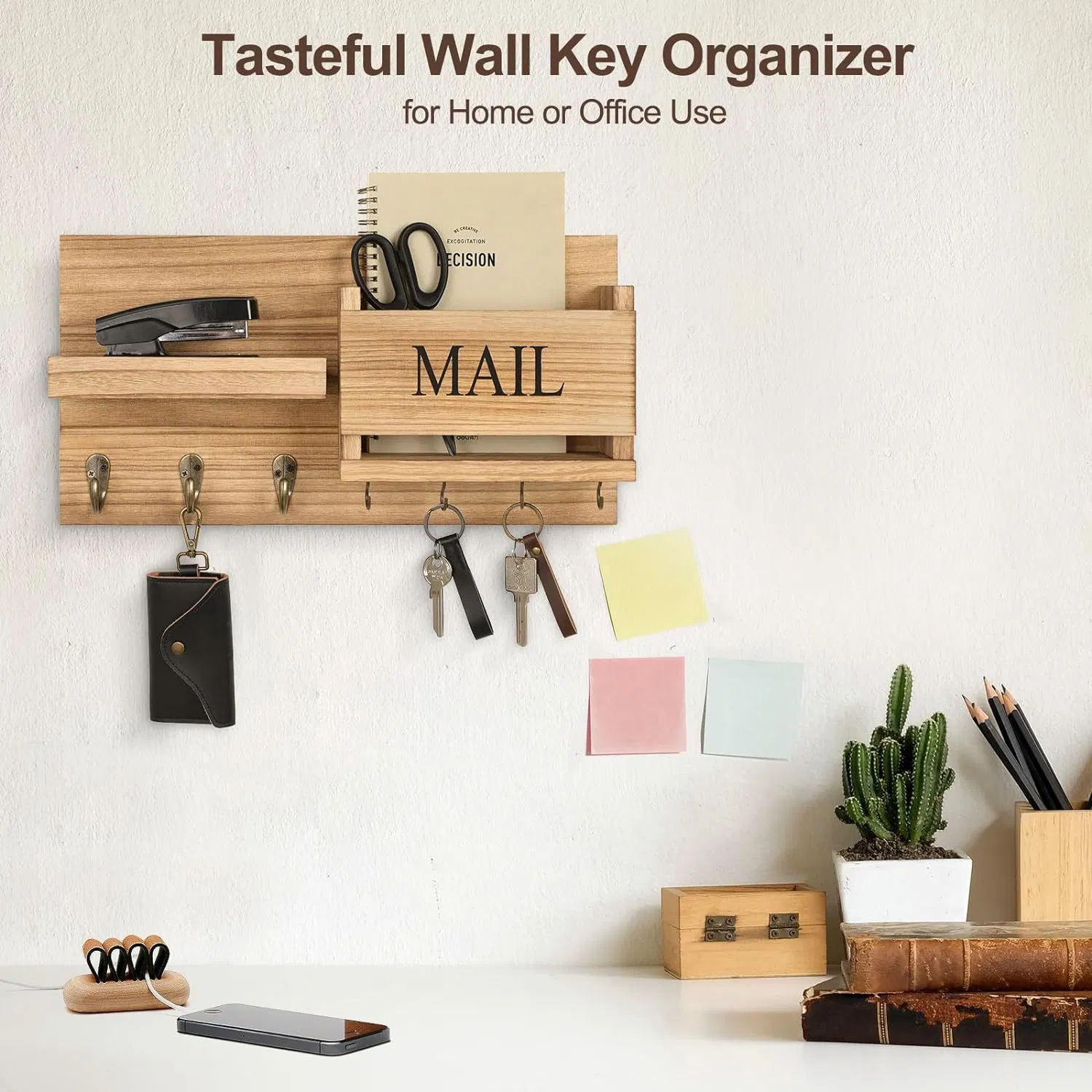 Key Holder with Shelf Includes Letter Holder and Hooks Ez29242