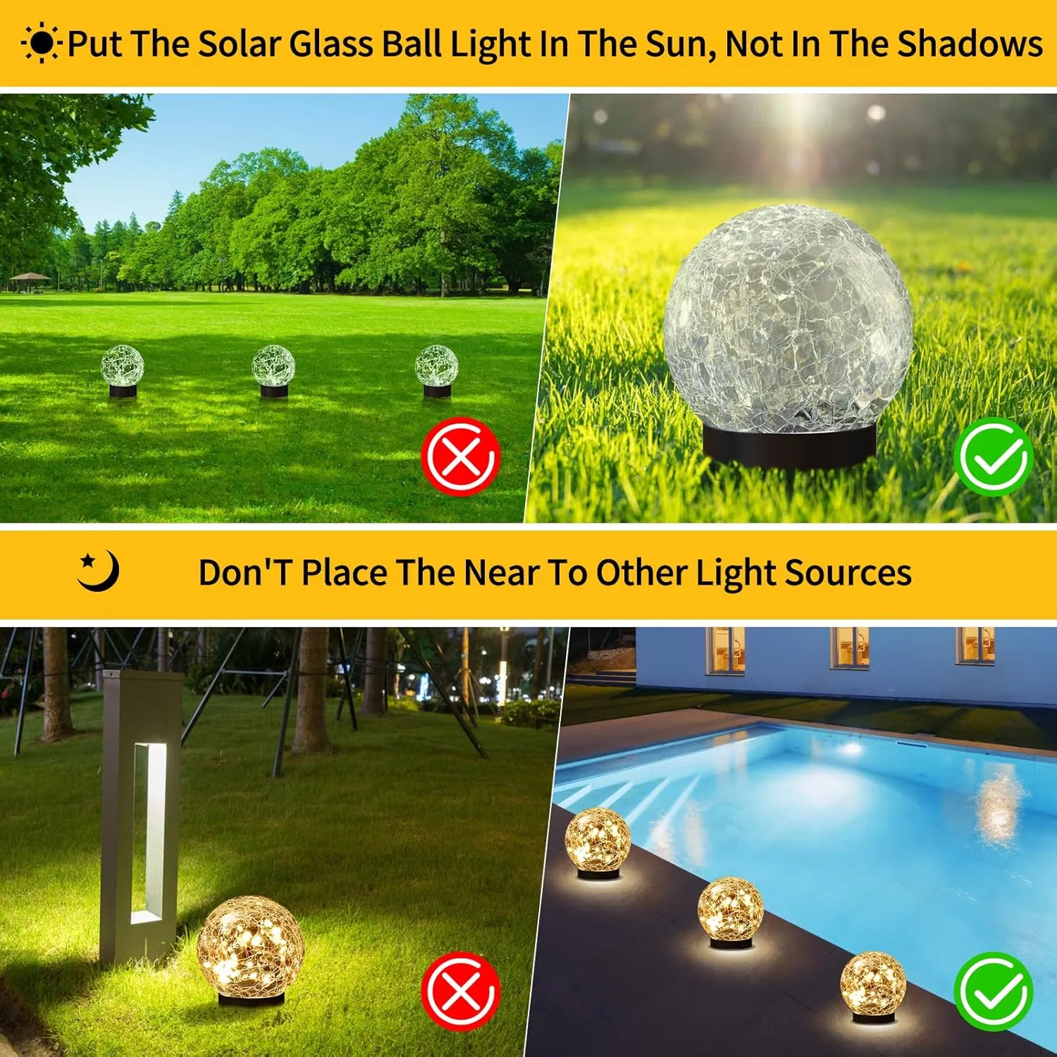 Outdoor Waterproof Garden-Cracked Glass Solar LED Walkway Globe Lights