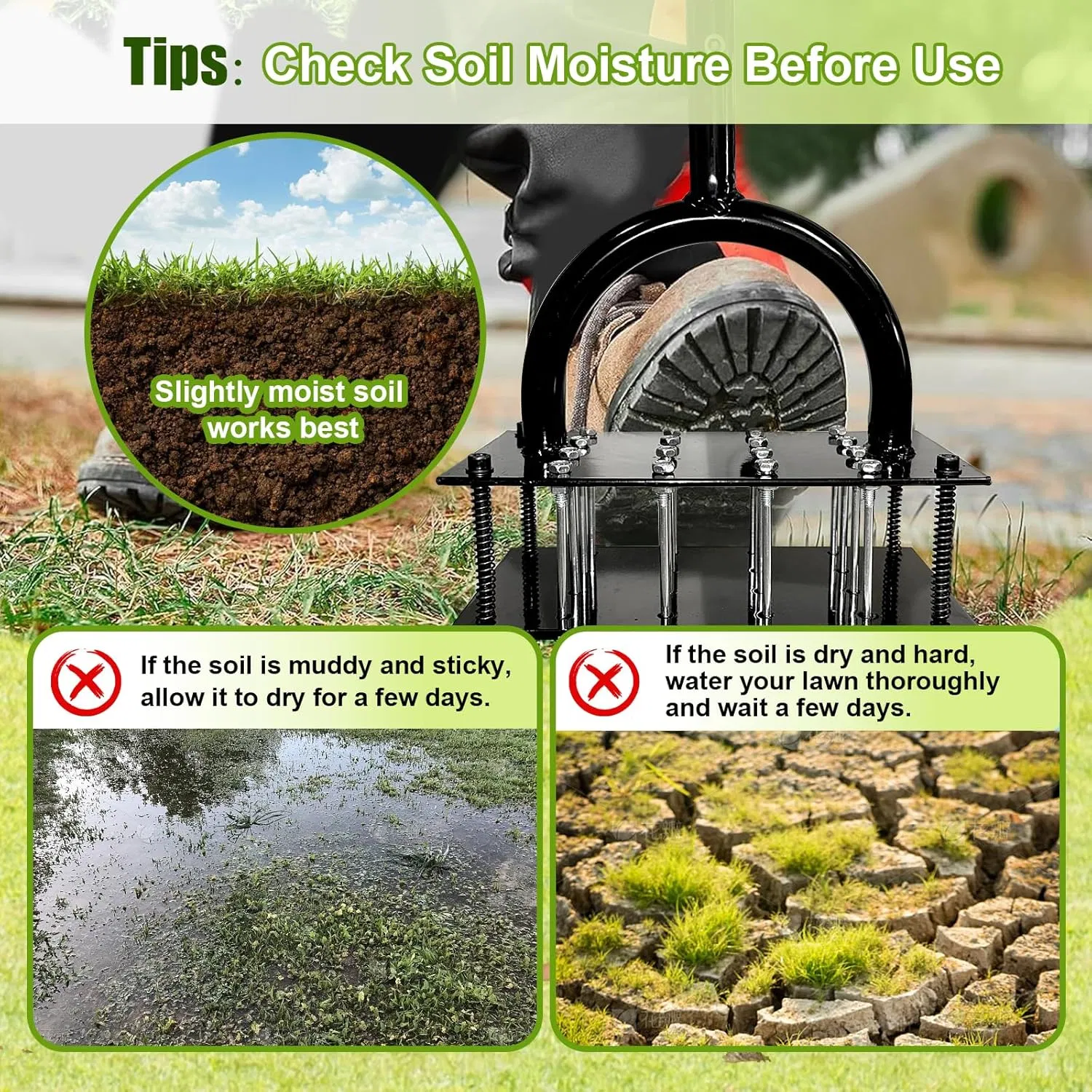 16 Steel Spikes Garden Lawn Aerator Roller, Double Spring & Anti-Loose Design for Efficient Soil Aeration