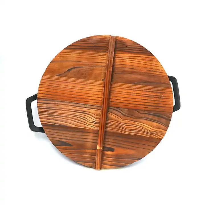 2024 Hot Sale China Wok Wholesale High Quality Non Stick Pre-Seasoned Cast Iron Wok with Double Handles and Wooden Lid