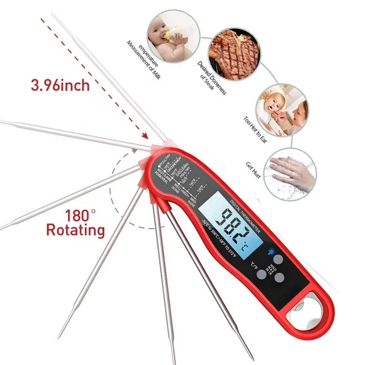 Digital Instant Read Meat Thermometer Waterproof Kitchen Food Cooking Thermometer with Backlight LCD for BBQ Grilling Smoker