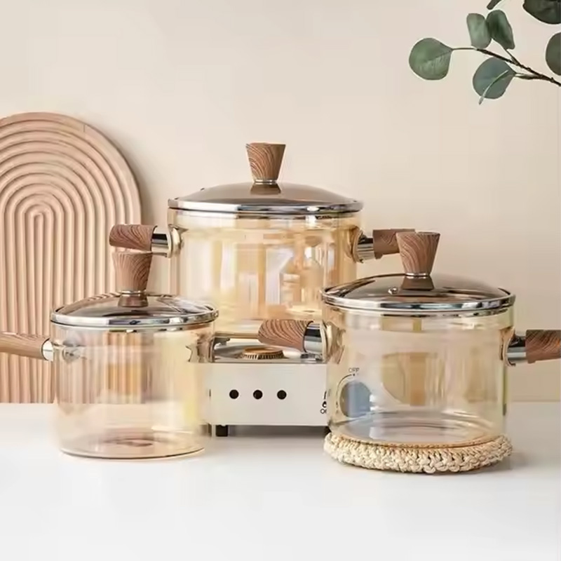 High Borosilicate Glass Milk Pot Eco-Friendly Amber Soup Pot and Chicken Wing Wood Electric Glass Pot