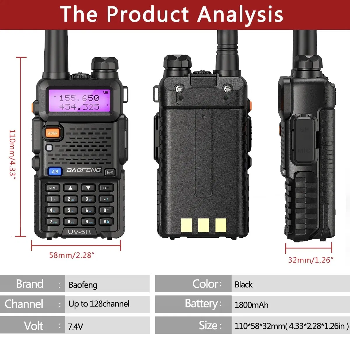 Портативная рация Baofeng UV-5R, 5-8Вт, дальность до 30 км