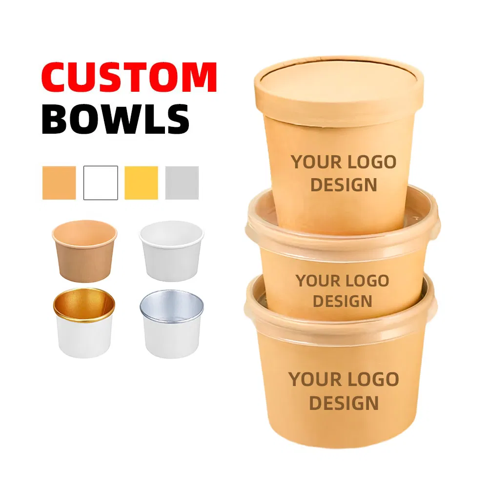 500ml Custom Kraft Paper Soup Bowl Disposable Salad Bowl Round Paper Salad Bowl