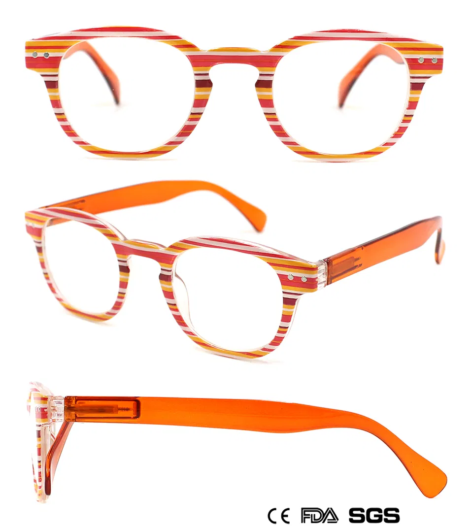 New Round Plastic Reading Glasses with Color Stripe (WRP802021)