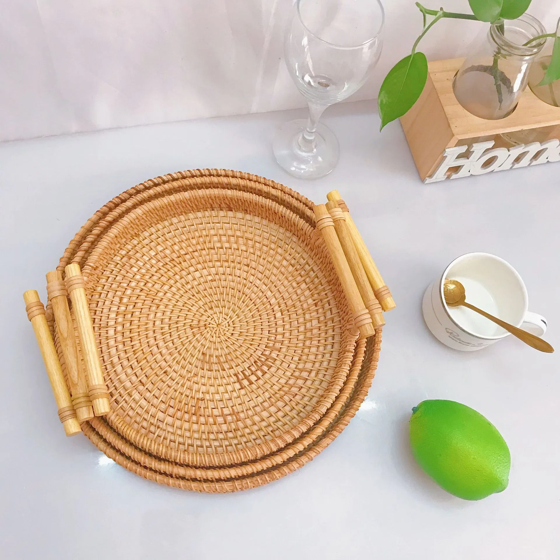 Custom Hotel Logo & Packaging Rattan Fruit Bowl Round Small Large