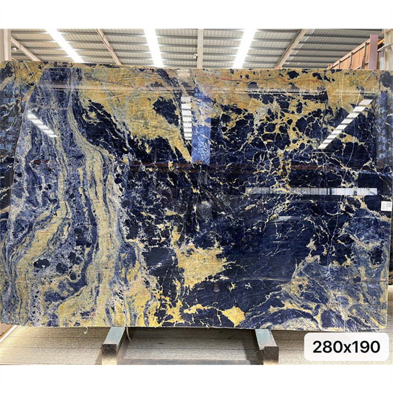 Newstar Luxury Stone Natural Blue Sodalite Quartzite Blue Marble Slab Wall Decoration Quartz Slab