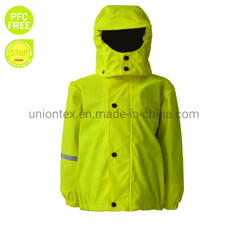 Children PU Rainwear with Reflective Tape and Fleece Lining