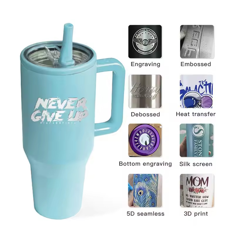 Wholesale Custom Logo Stainless Steel Leak Proof Tumbler Vacuum Insulated Coffee Mug 30oz 40oz Flip Straw Tumbler with Handle