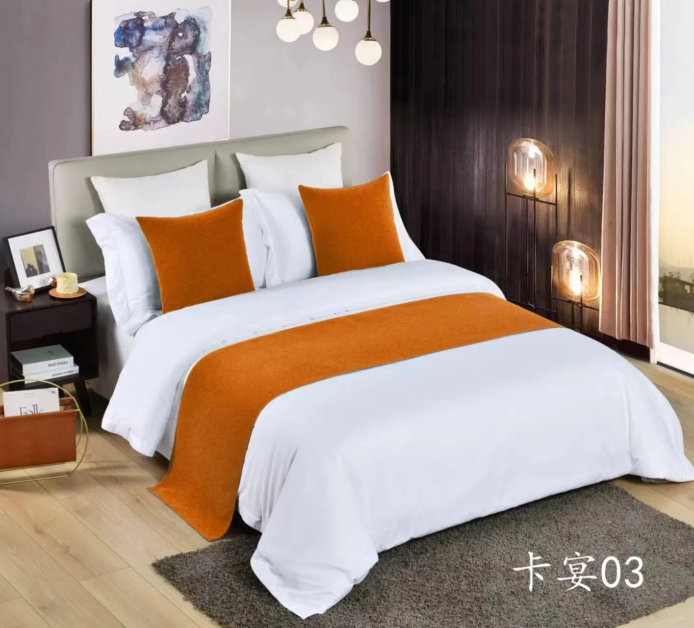 Hotel Wrinkle Free Polyester Jacquard Decorative Cloth Cushions Bed Runner