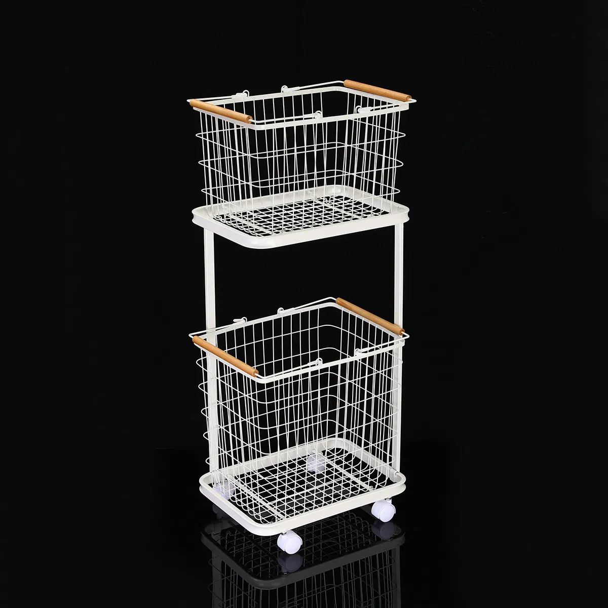 2 Tier Laundry Basket with Rolling Lockable Wheels Wire Metal Sorter
