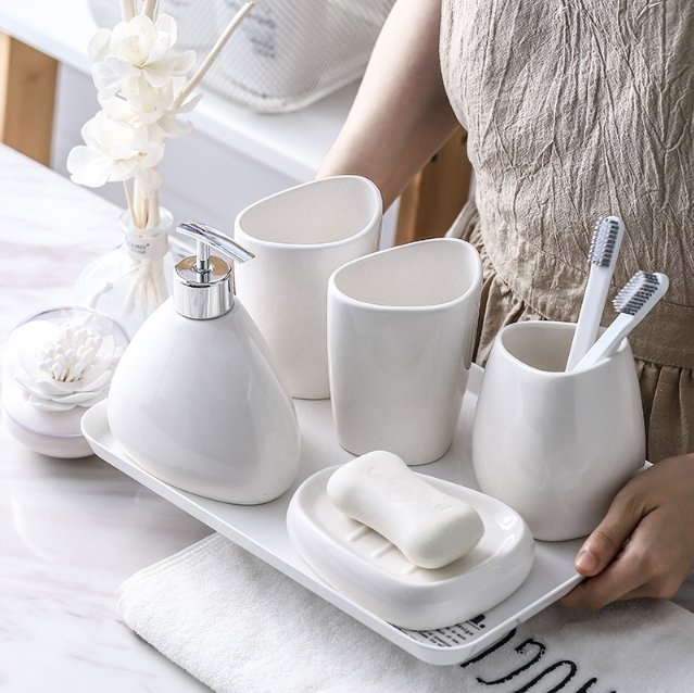 Neutral Tone Single Ceramic Dispenser Elegant Look Home Bathroom Accessories